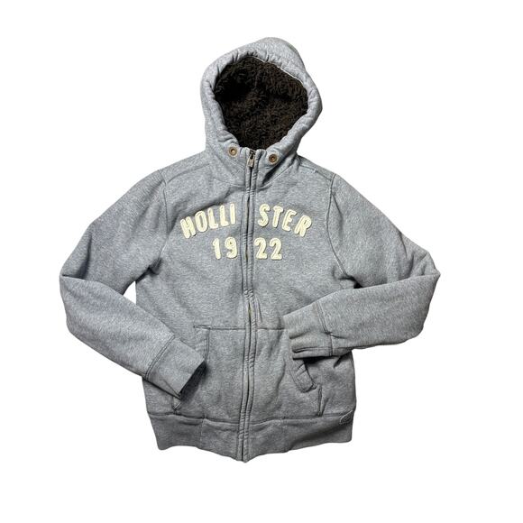 Hollister Y2K Fur lined heavy full zip gray hoodie Small - Picture 1 of 6